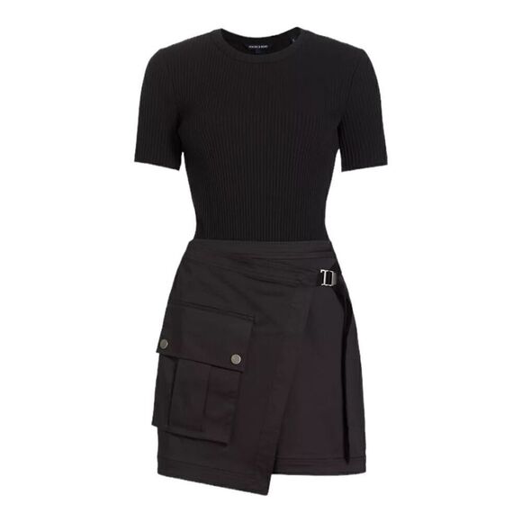 Veronica Beard Valerio Black Stretch Cotton Wrap-Effect Minidress Size Smalll - Picture 2 of 12